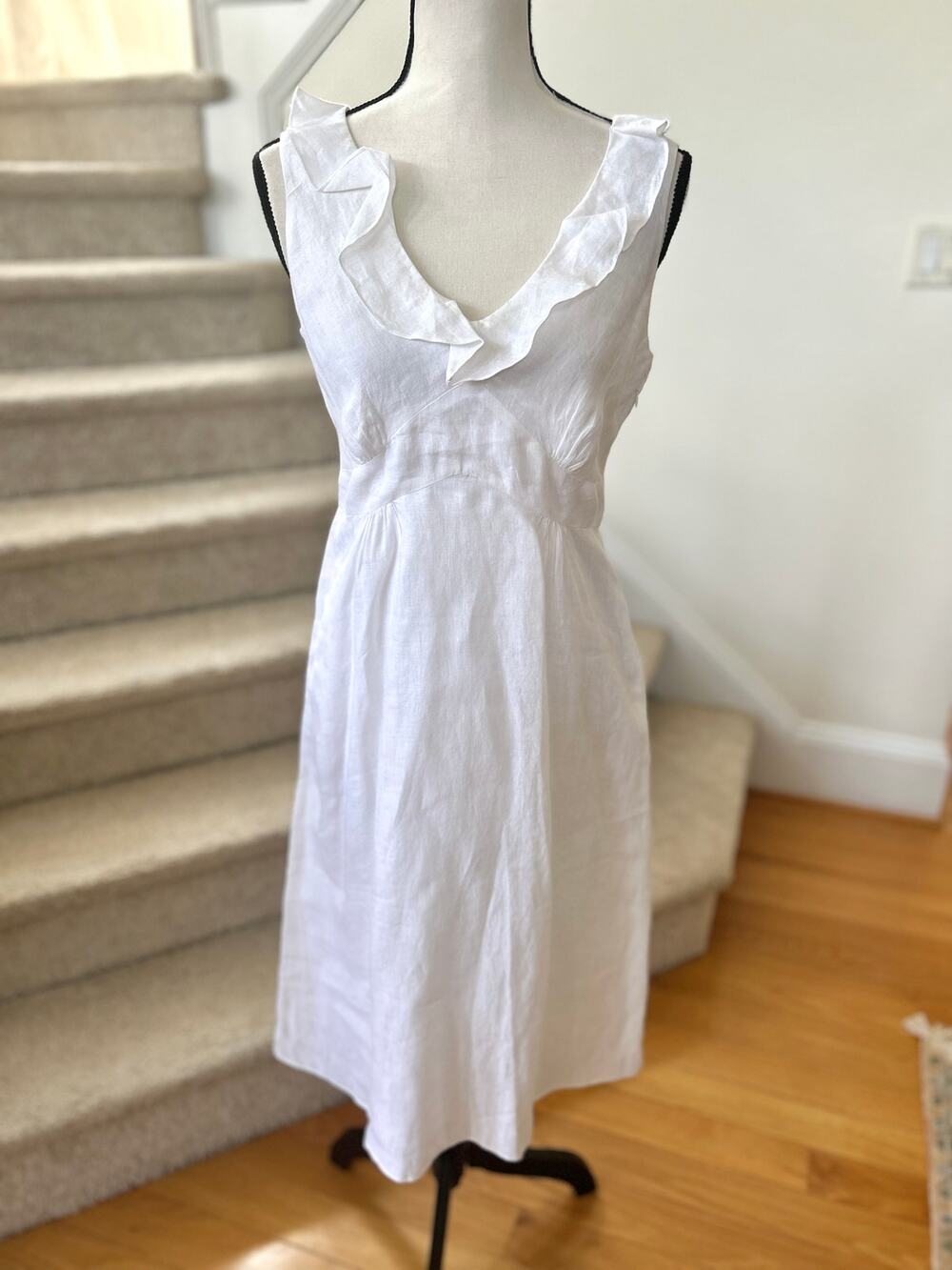 Jigsaw White Linen Flutter Sleeveless A-line Sun Dress